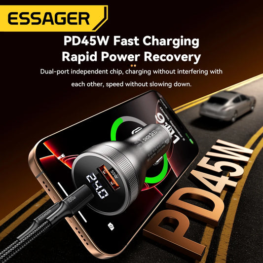 100W USB C Car Charger PD 3.0 QC 4.0 Fast Charging Dual Port Type C + USB Adapter