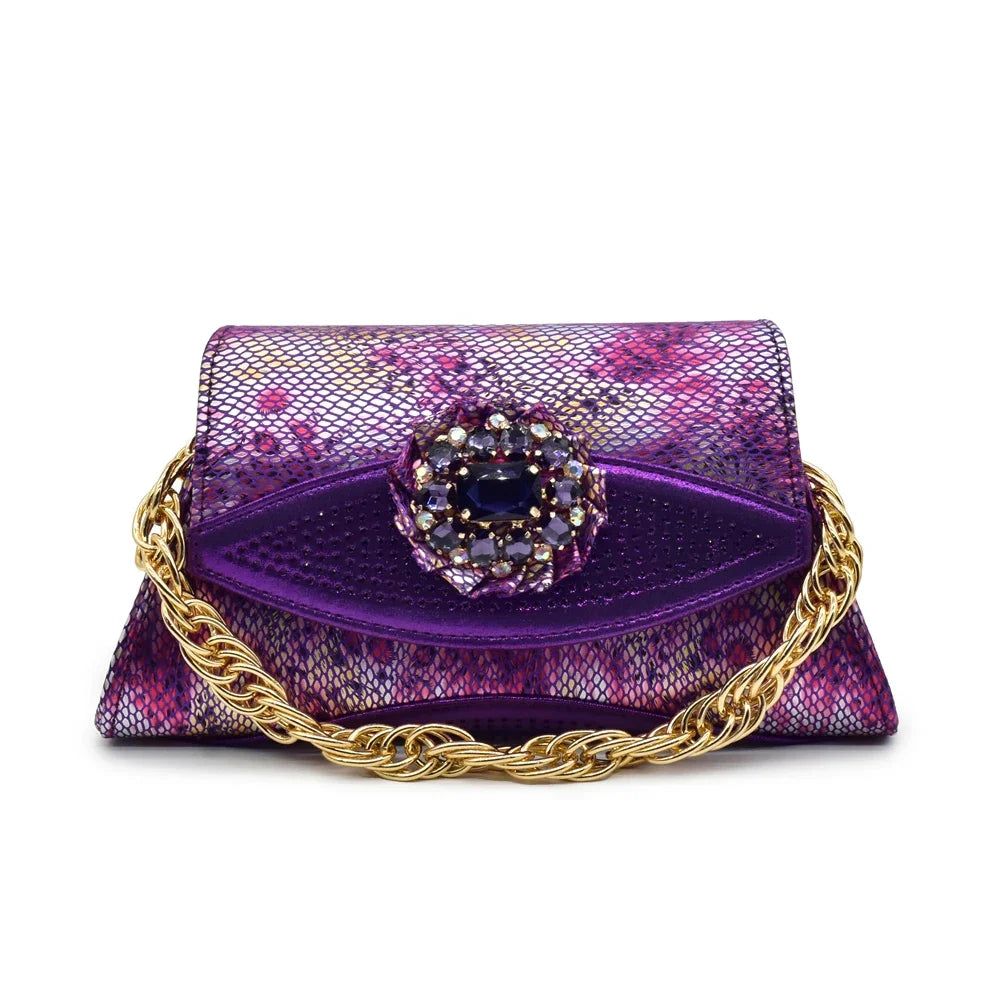 Purple Shoe and Bag Set for Party in Women  African Shoe and Bags Set for Party Elegant Rhinestone Wedding Shoes Bride