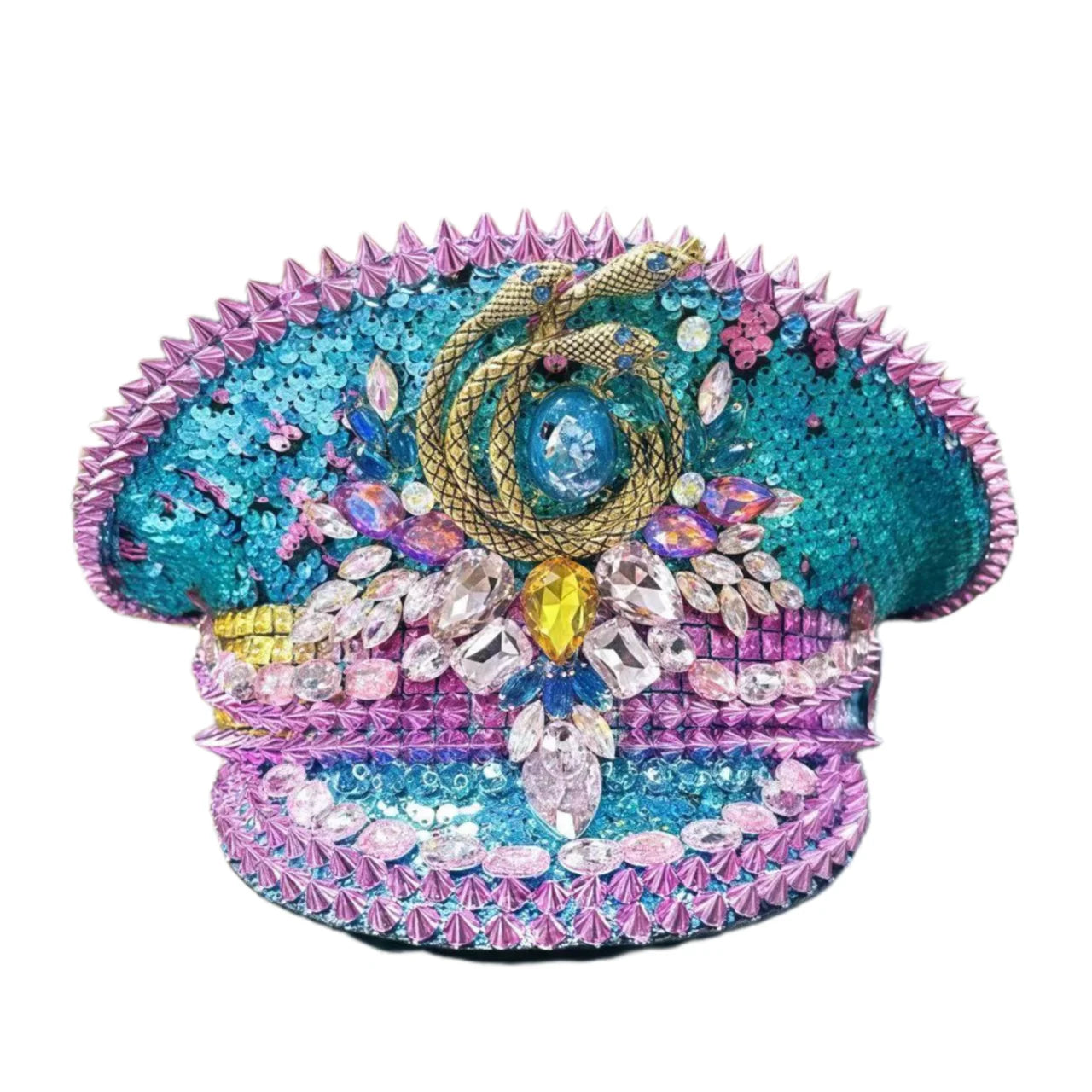 Bling Captain Hat Rhinestone Captains Hat for Men Handmade Steampunk Hat Burning Man Ramadan Masquerade HongLuan Summer Cap