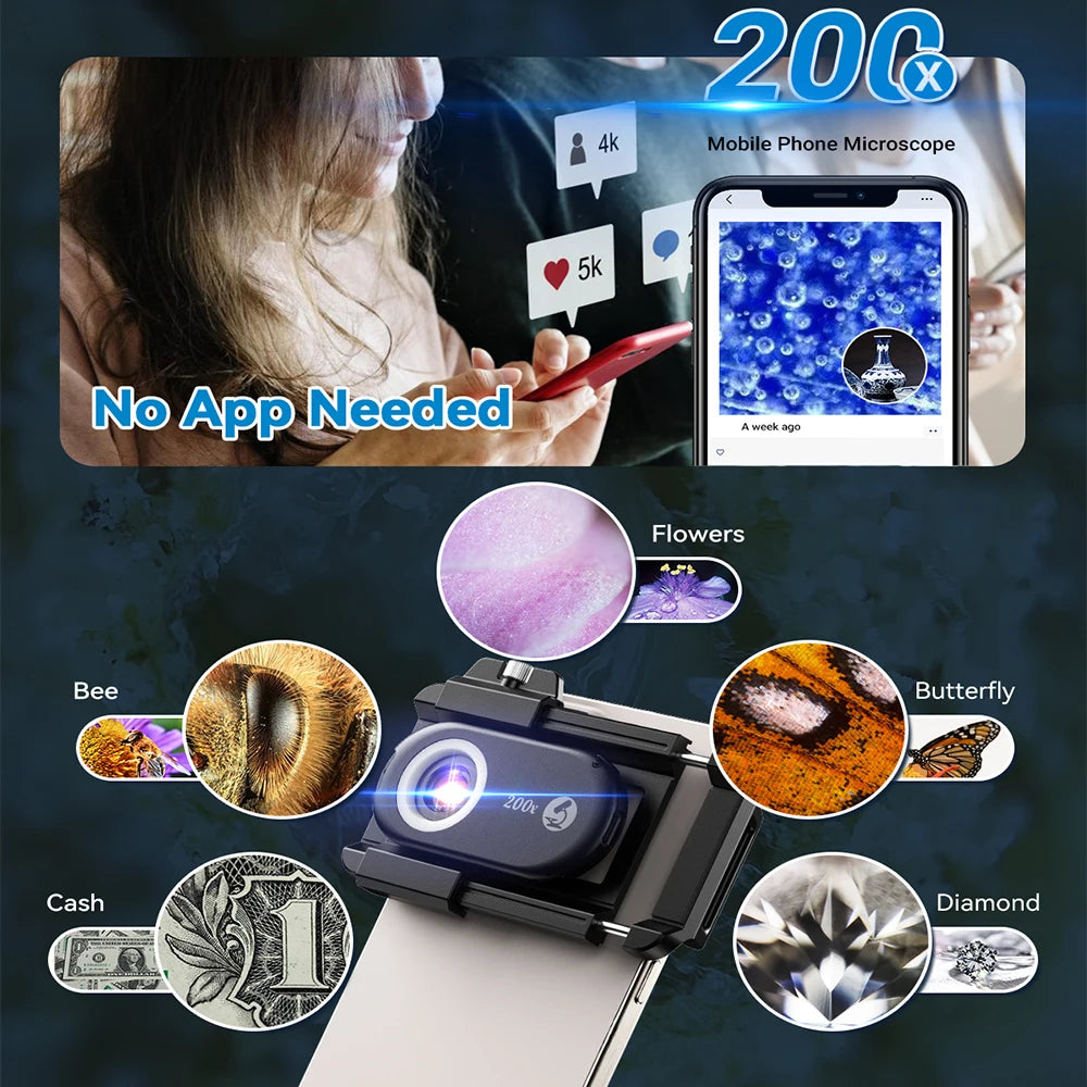200X Smartphone Microscope Lens with LED Light