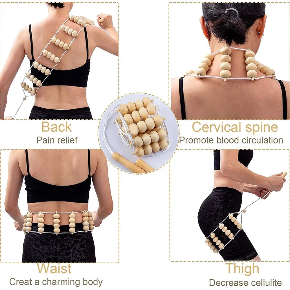 Wood Therapy Massage Tools,Wood Back Massager Roller Rope - for Body Shaping,Pain Relief,Wooden Therapy Lymphatic Tool