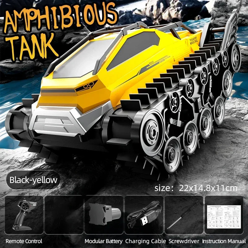 Rc Cars Tank Waterproof Amphibious Water Land All Terrain Tracked Tank Remote Control Crawler Vehicle Outdoor Cars Toy for Boys