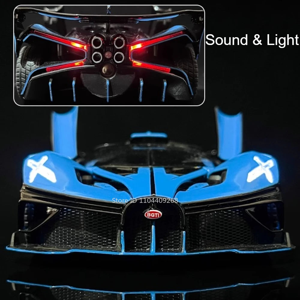 1:24 Scale Bolide Atlantic Car Model Toy Alloy Body Rubber Tire Shock Absorption Vehicle Models Sound&Light Ornaments Gifts