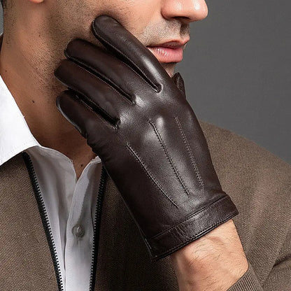 Spring Gloves Men Real Leather Gloves Touch Screen Black Real Sheepskin Thin Warm Driving Gloves