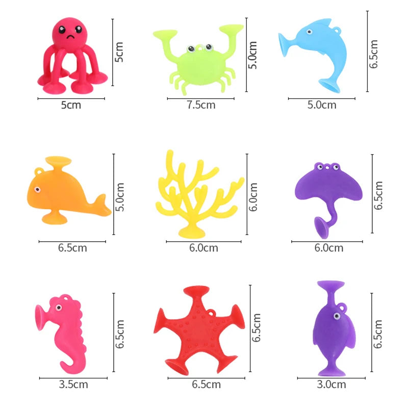 Number Letter Suction Cup Toys Soft Silicone Building Blocks Toy Animal Shape DIY Puzzle Game  Sensory Sucker Bath Toys
