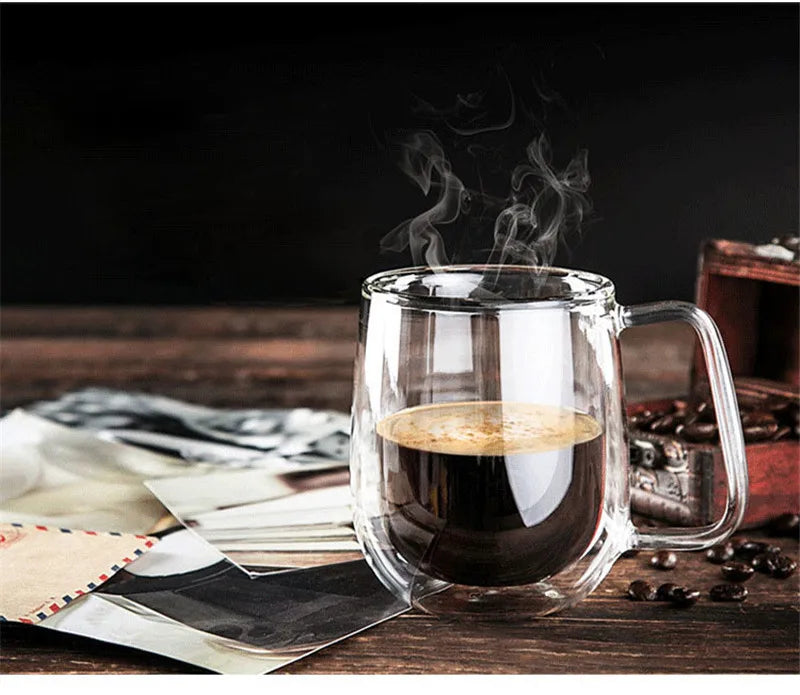 250ml Heat-resistant Double Wall Glass Coffee Mugs With Handle Lemon Tea Milk Cup Water Mug Copo Caneca Criativa