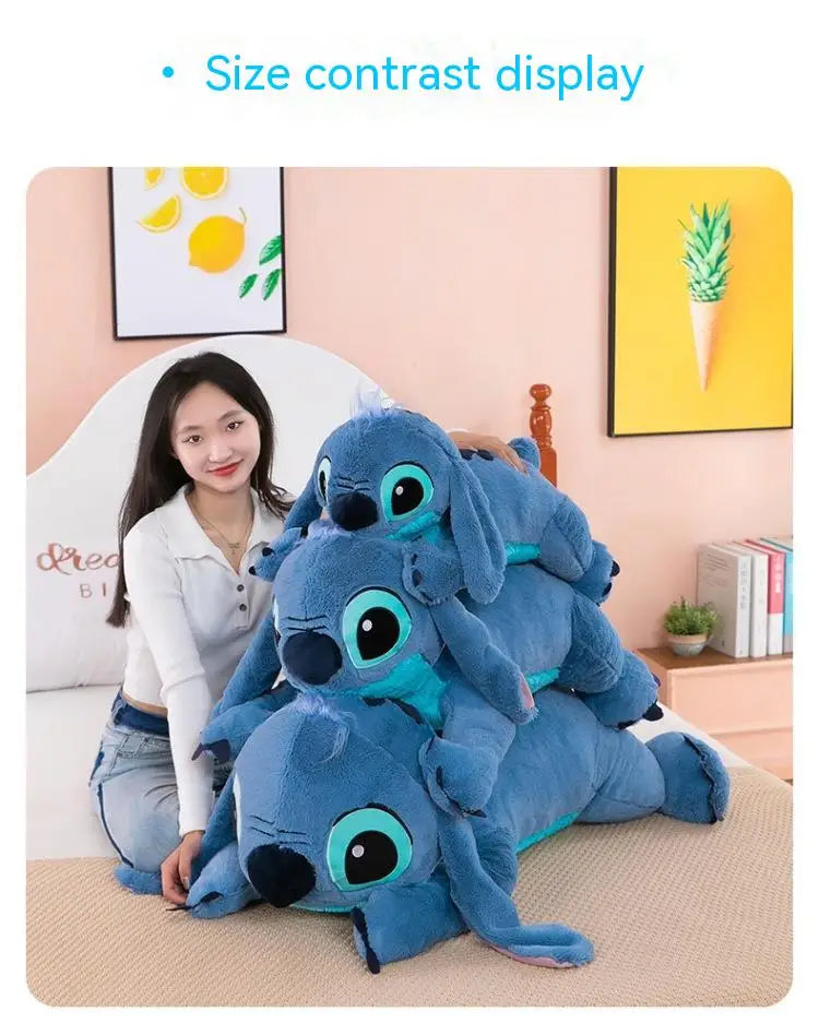 Giant 100cm Disney Stitch Plush Stuffed Doll Blue Kawaii Cartoon Animal Sofa Sleeping Soft Pillow Toys  Girls Birthday Gift