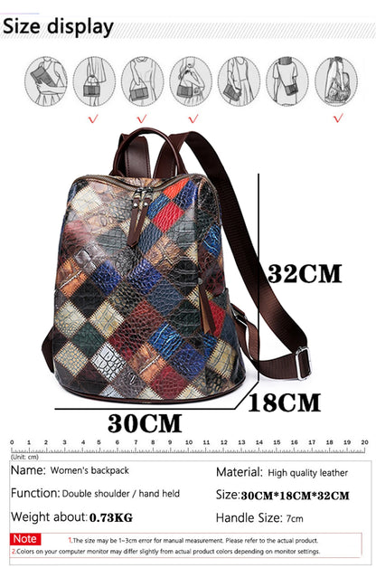 Patchwork Leather Backpacks Large Capacity Travel School Bag Retro Shoulder Bag Bagpack