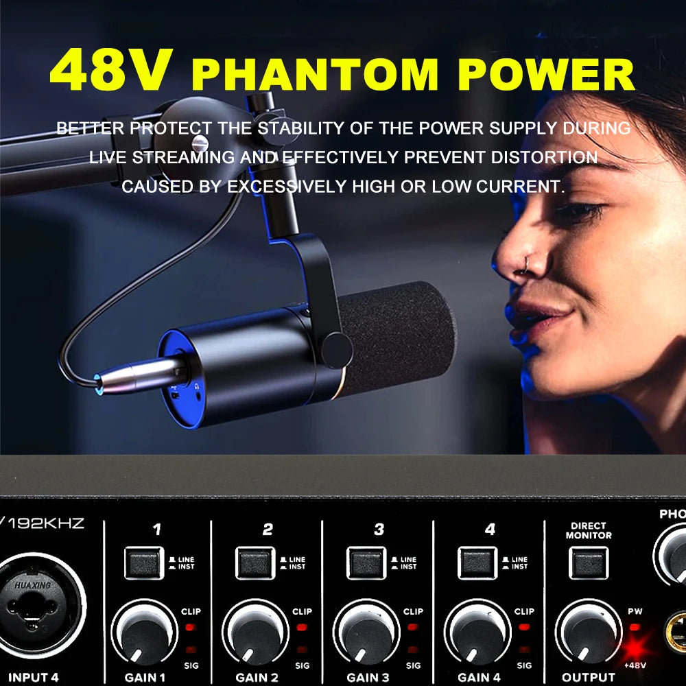 U404 4 Channel Audio Interface with 24 Bit 192kHz Recording and 48V Phantom Power