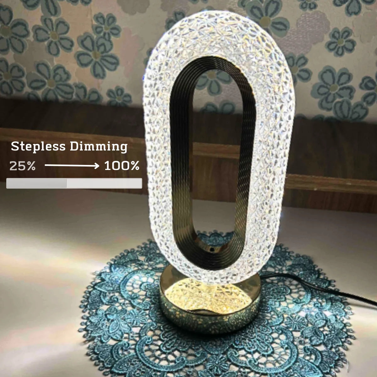 Modern Luxury Oval USB Rechargeable Crystal Table Lamp