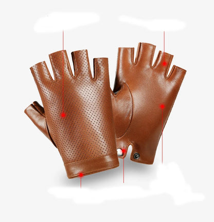 Mens Sheepskin Half Finger Gloves For Fitness Driving High Quality Genuine Leather Gloves Fingerless Brown Driver Sports Motorcy