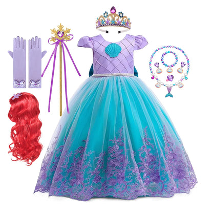 Girl Ariel The Little Mermaid Princess Dress Embroidery Children Vestidos Party Dresses Kids Halloween Cosplay Costume