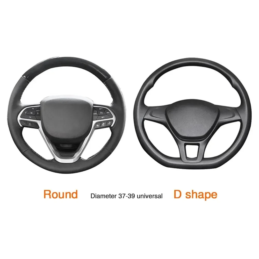 Embossed Leather Car Steering Wheel Cover Anti Slip 37CM 39CM