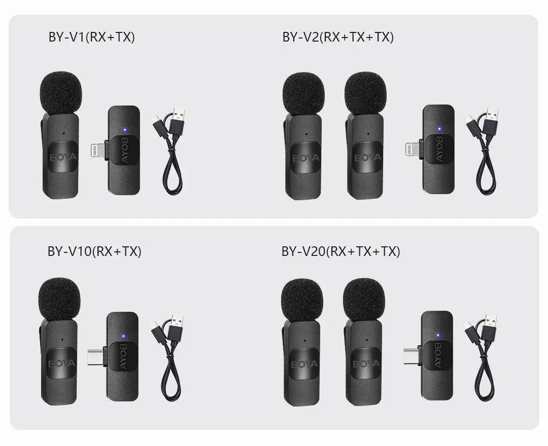 BY-V Wireless Lavalier Microphone for iPhone 15/16 Series Samsung TECNO REDMI Type-c Devices Video Recording Streaming Vlog