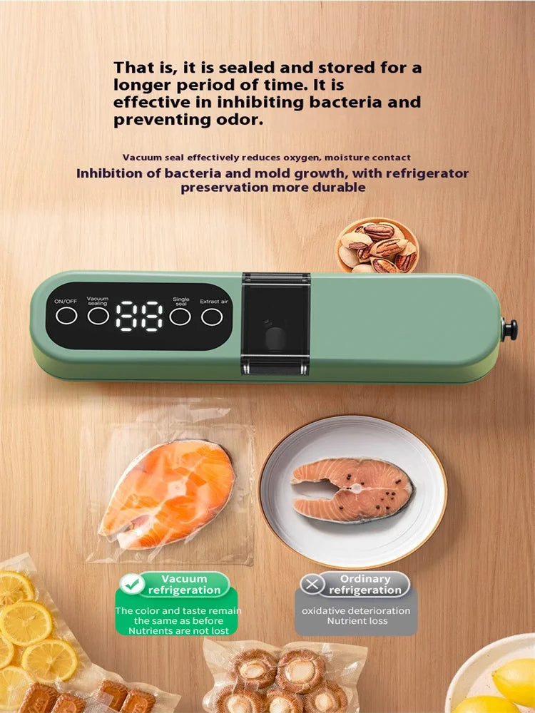 Portable USB Rechargeable Vacuum Sealer – Automatic Food & Snack Sealing Machine with 10 Vacuum Bags, 60KPa Strong Suction