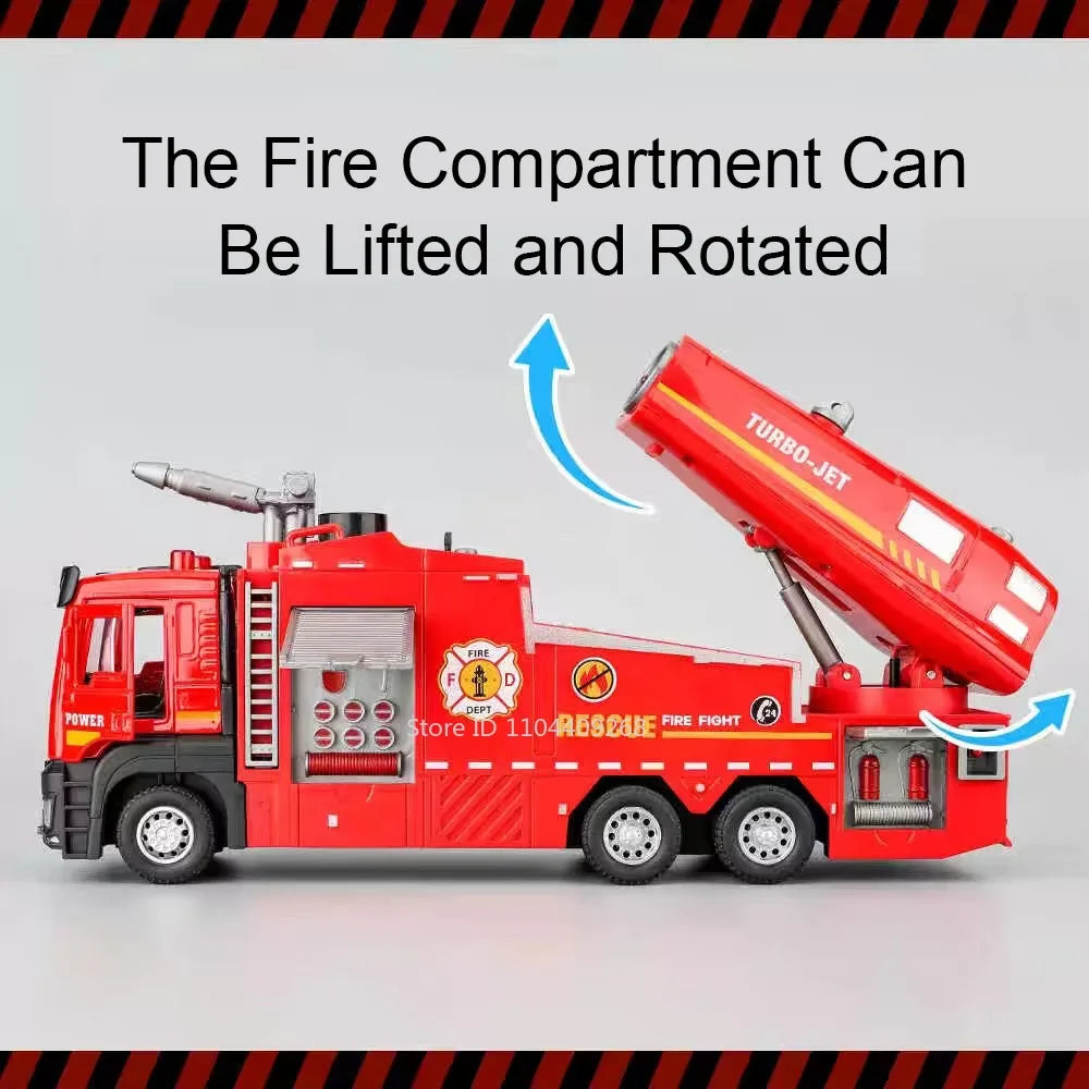 1:32 Water Spray Fog Fire Truck Model Sweeper Toy Car Sound Light Pull Back Doors Opened Vehicles Collection  Gifts
