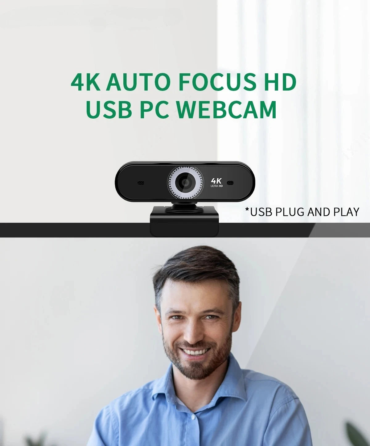 4K Webcam 13MP 10X Zoom USB Camera Autofocal Microphone Web Cam for PC Living Video Conference Online Teaching Laptop Broadcast