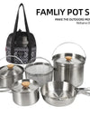 A Style Outdoor Stainless Steel 5pcs Camping Tourism Family 5L Portable Picnic Soup Frying Steaming Household