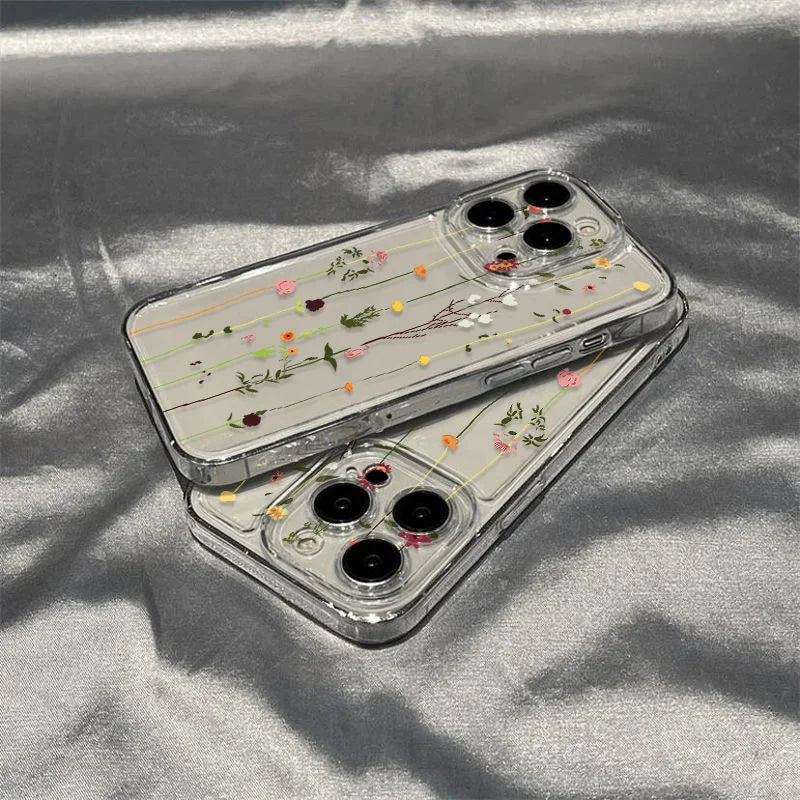 Flower Clear Phone Case for iPhone 16 15 14 Pro Max 15 14 16 Plus Mini Transparent Shockproof Back Cover