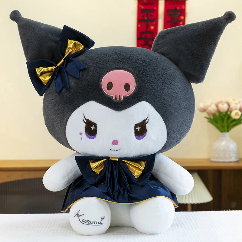 Kawaii Kuromi Plush Toy Melody Stuffed Doll Sanrio My Melody Dress Gift for Kids Birthday Xmas Girls Bedtime Pillow Wholesale