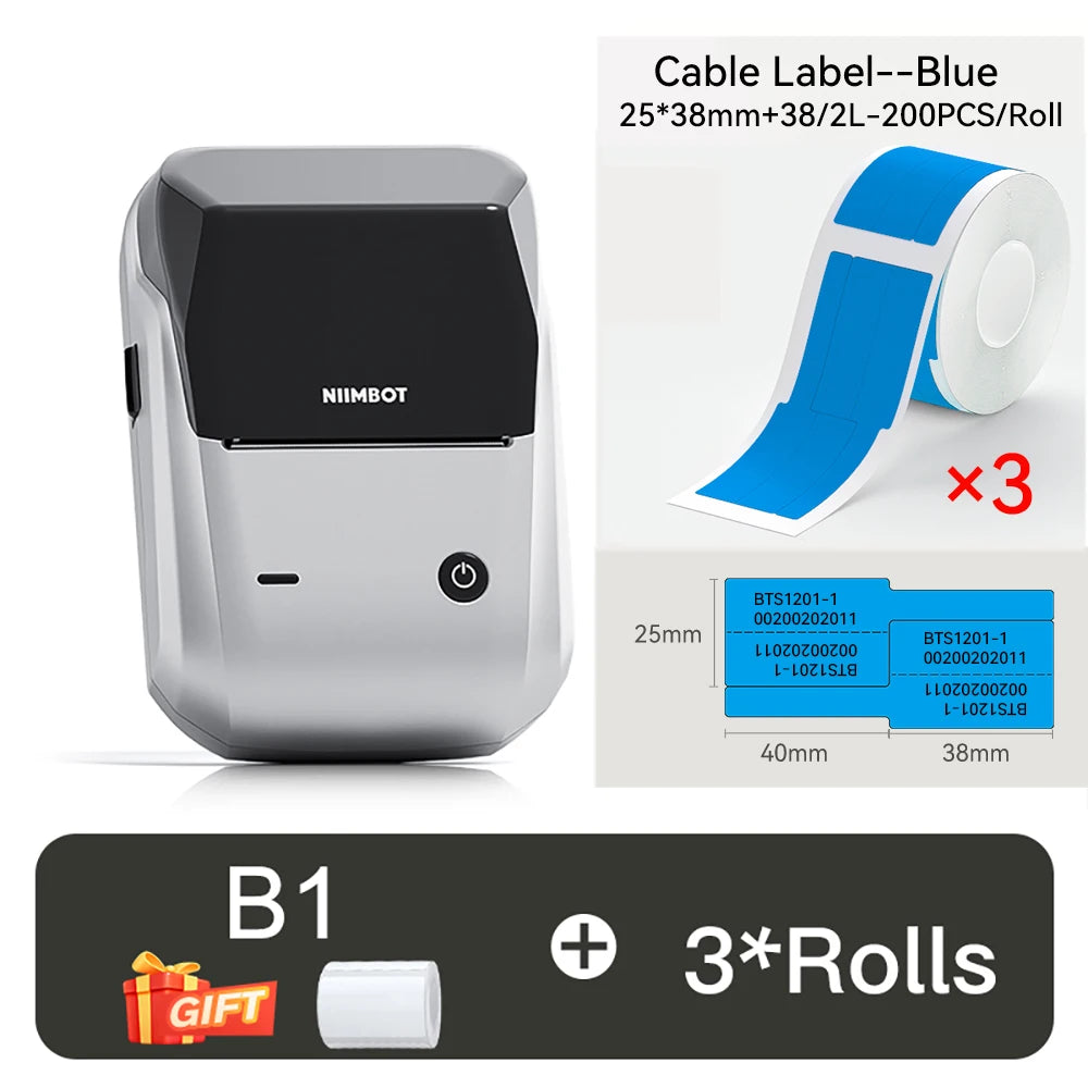 B1 Mini Thermal Label Printer, Bluetooth Wireless Sticker Maker 25–50mm, Portable Inkless Label Printer for Cable Management & Business