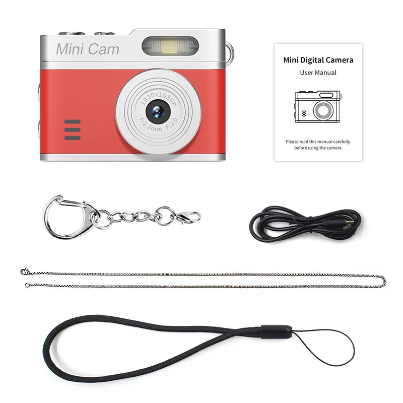 1080P Pocket Action Camera Portable with LED Retro Camera Outdoor Bodycam Mini Keychain Digital Cam 0.96-inch HD Video Recorder
