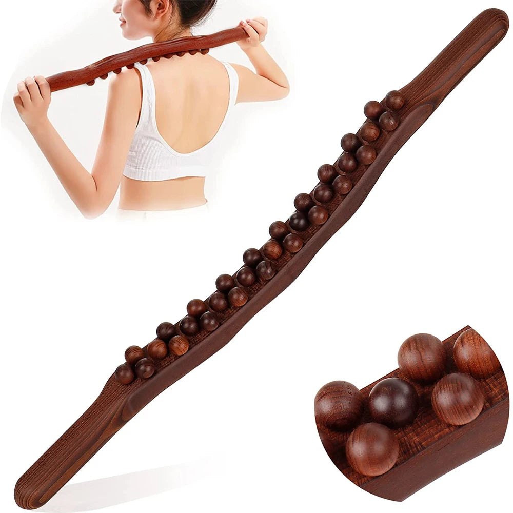 Guasha Wood Stick Tool Wood Therapy Massage Tool for Body Shaping,31 Beads Back Massage Roller Stick,Lymphatic Drainage Massager