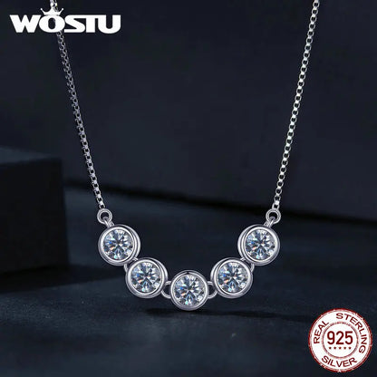 925 Sterling Silver 1.5CT Moissanite Classical Round Pendant Necklace 5 Stones Diamond Cut