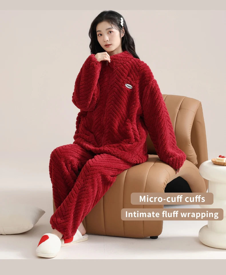 Women’s Winter Flannel Pajama Set – Thick, Soft Coral Fleece with Zipper & Oversized Fit