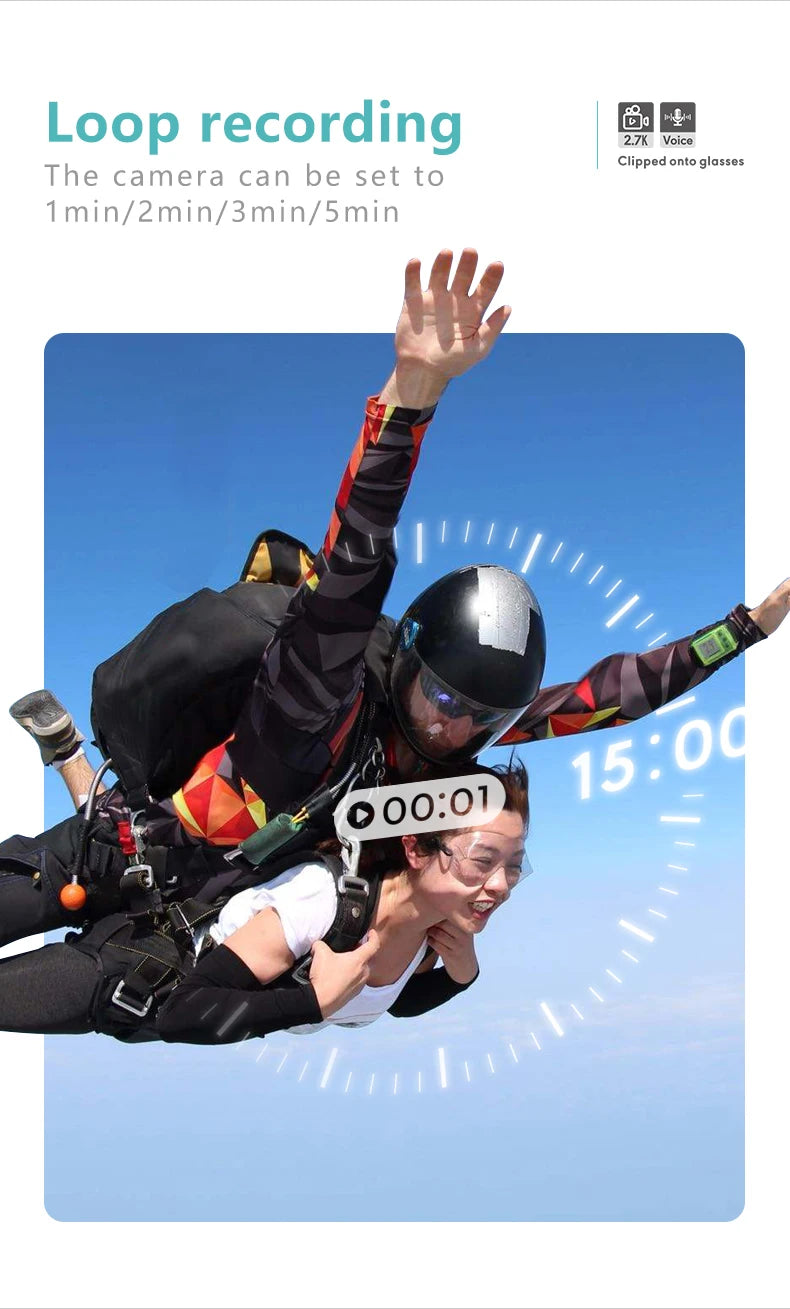 Mini FPV Eyeglasses Action Camera 2.7K Sport Bodycam WiFi Video 0.96