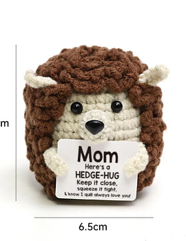 3 Pcs Positive Crochet Hedgehog Doll with Affirmation Card Home Room Decoration Funny Handmade Plush Doll Ornaments Christmas Gifts