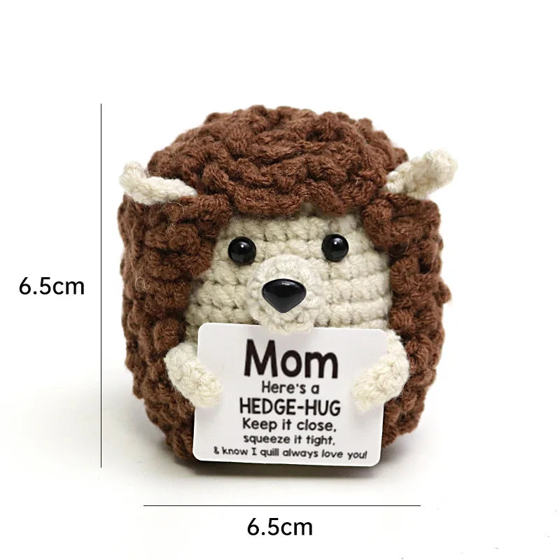 3 Pcs Positive Crochet Hedgehog Doll with Affirmation Card Home Room Decoration Funny Handmade Plush Doll Ornaments Christmas Gifts