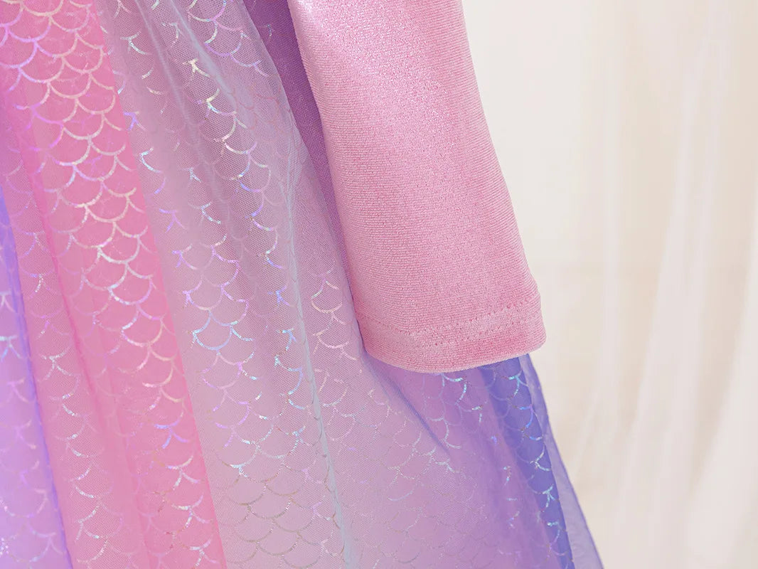 Mermaid Princess Dress - Long Sleeve Sparkling Gown  Girls Elegant Party Dress for Birthday & Stage