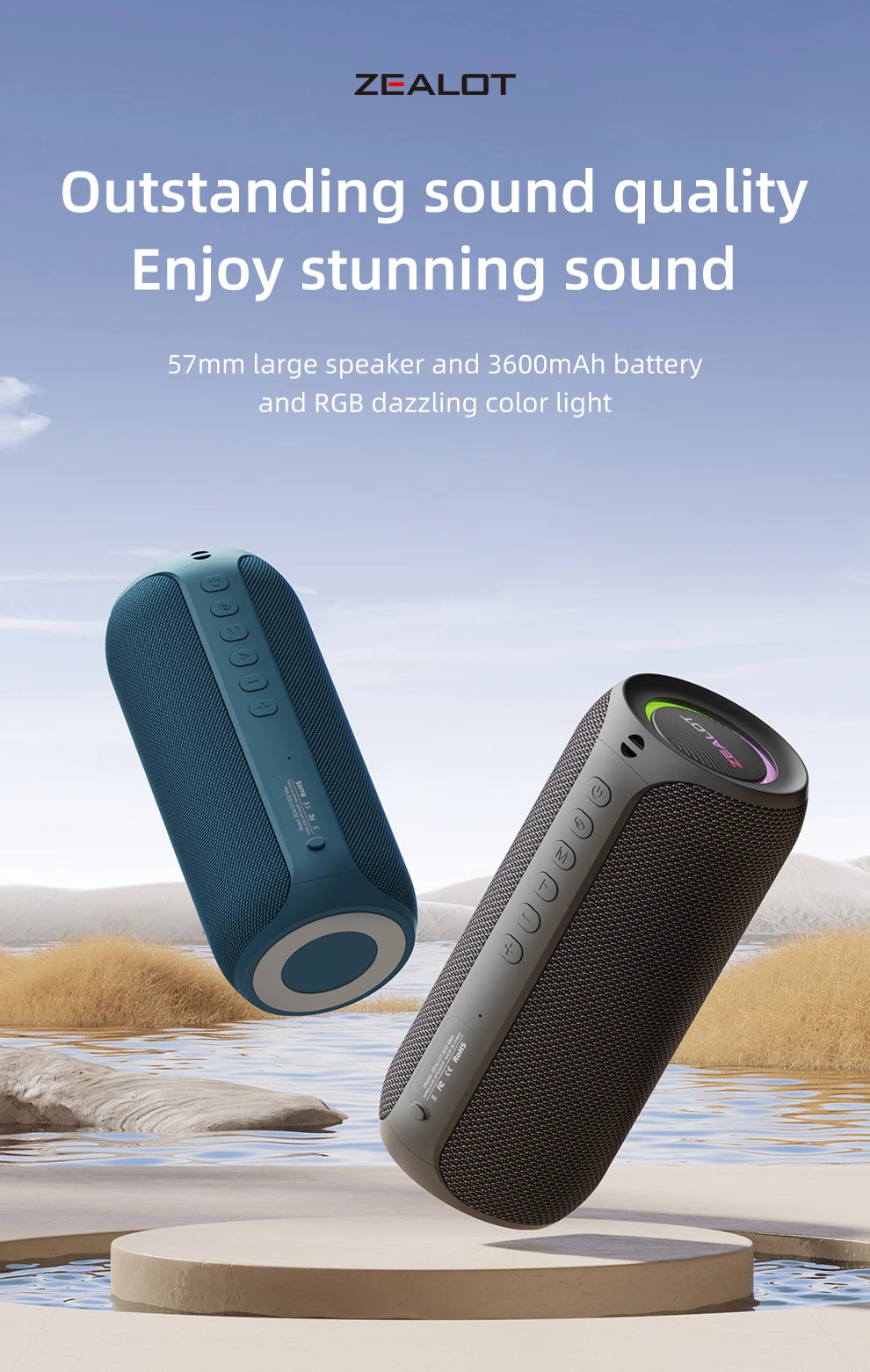 Portable Bluetooth Speaker, IPX5 Waterproof, Powerful Sound Box, Outdoor Stereo Bass, Music Track Speaker, 20W