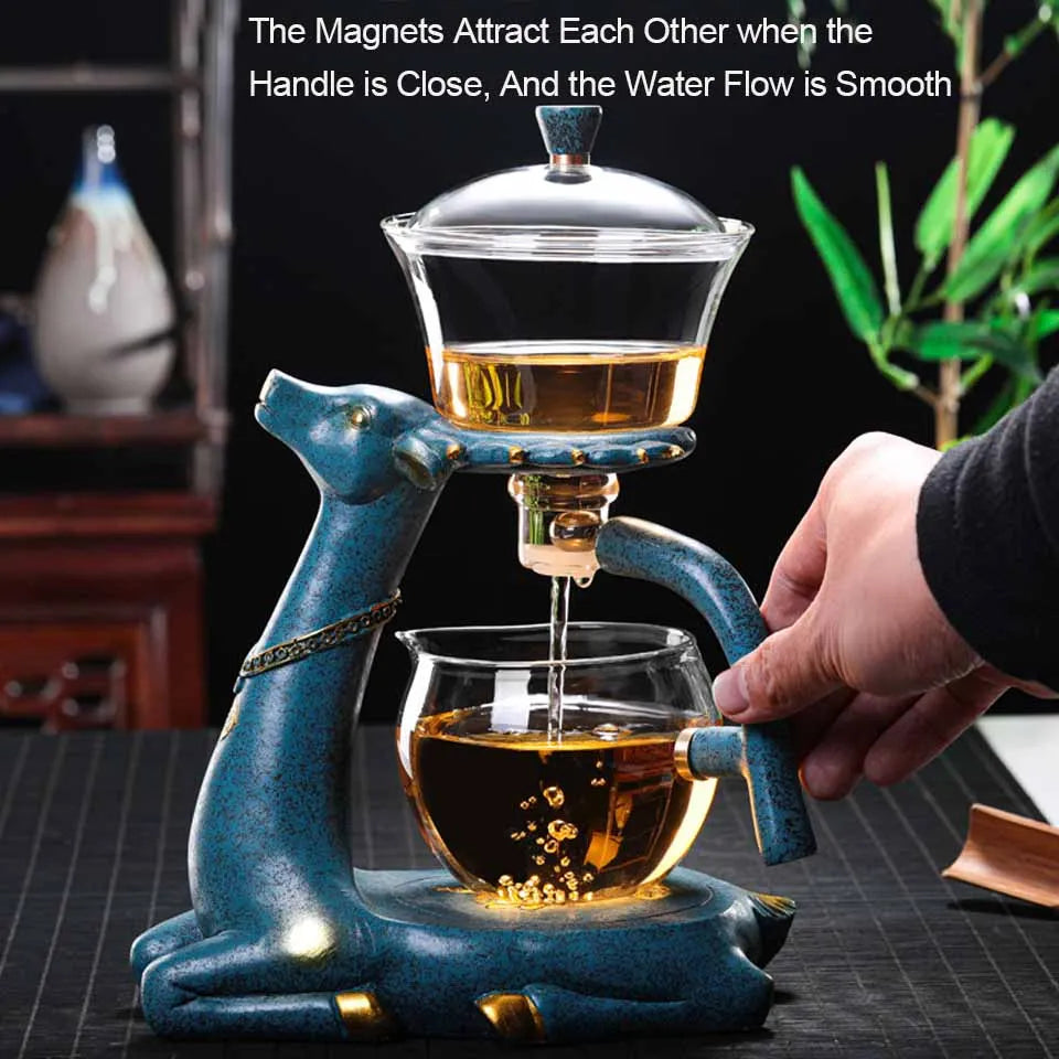 Kungfu Glass Tea Set, Creative Deer Teapot, Magnetic Water Diversion, Tea Infuser, Turkish Drip Pot with Base