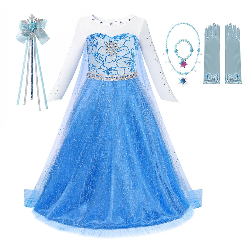 2-10Y Elsa Dress for Girl Disney Elsa Costume Snow Queen Dress for Cosplay Birthday Christmas Party Children Kids Frozen Costume