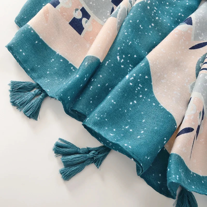 Spring Scarf Pink Blue Floral Paisley Printed Scarves Women Lady Girl Cotton Linen Bohemian Scarf For Summer Beach Shawl Bandana
