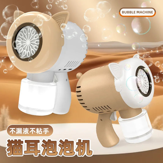 Cute Cat Electric Automatic Light Bubble Machine Bubbles Gun Summer Beach Bath Outdoor Game Fantasy Toys