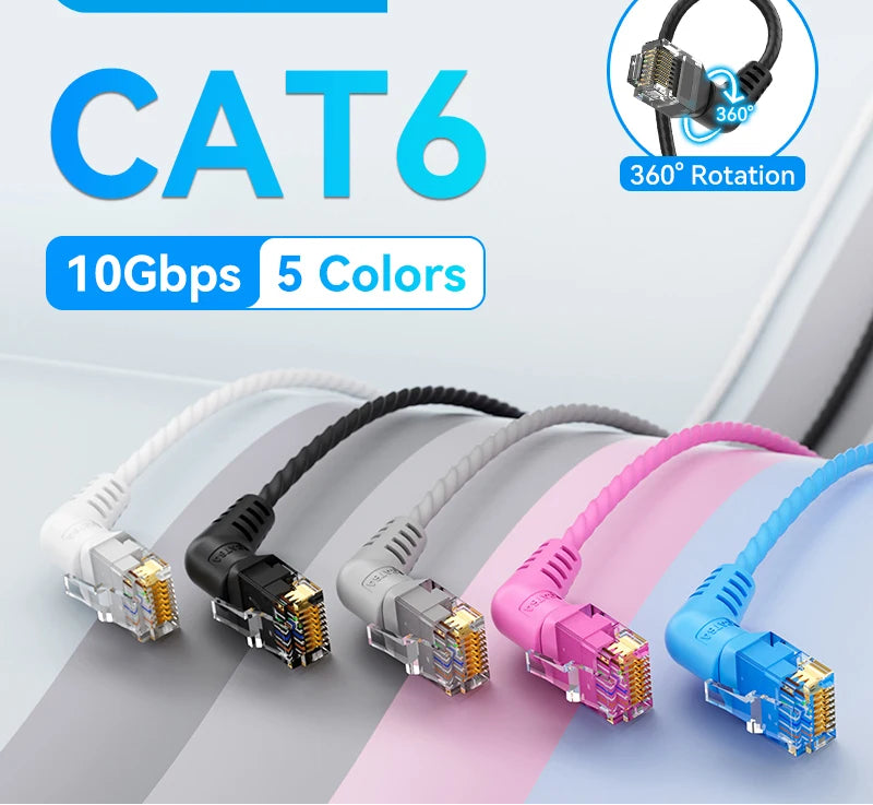 CAT6A Ethernet Cable 10Gbps 90/360 Degree Rotation CAT 6A Slim Networking Internet Lan Cord for PC PS4 Router RJ45 Cable