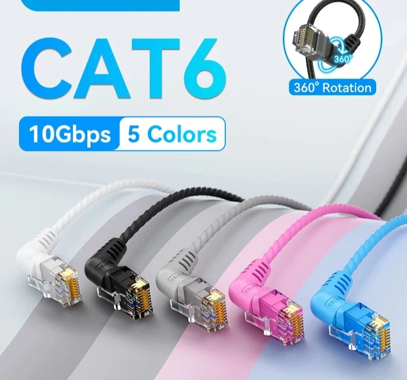 CAT6A Ethernet Cable 10Gbps 90/360 Degree Rotation CAT 6A Slim Networking Internet Lan Cord for PC PS4 Router RJ45 Cable