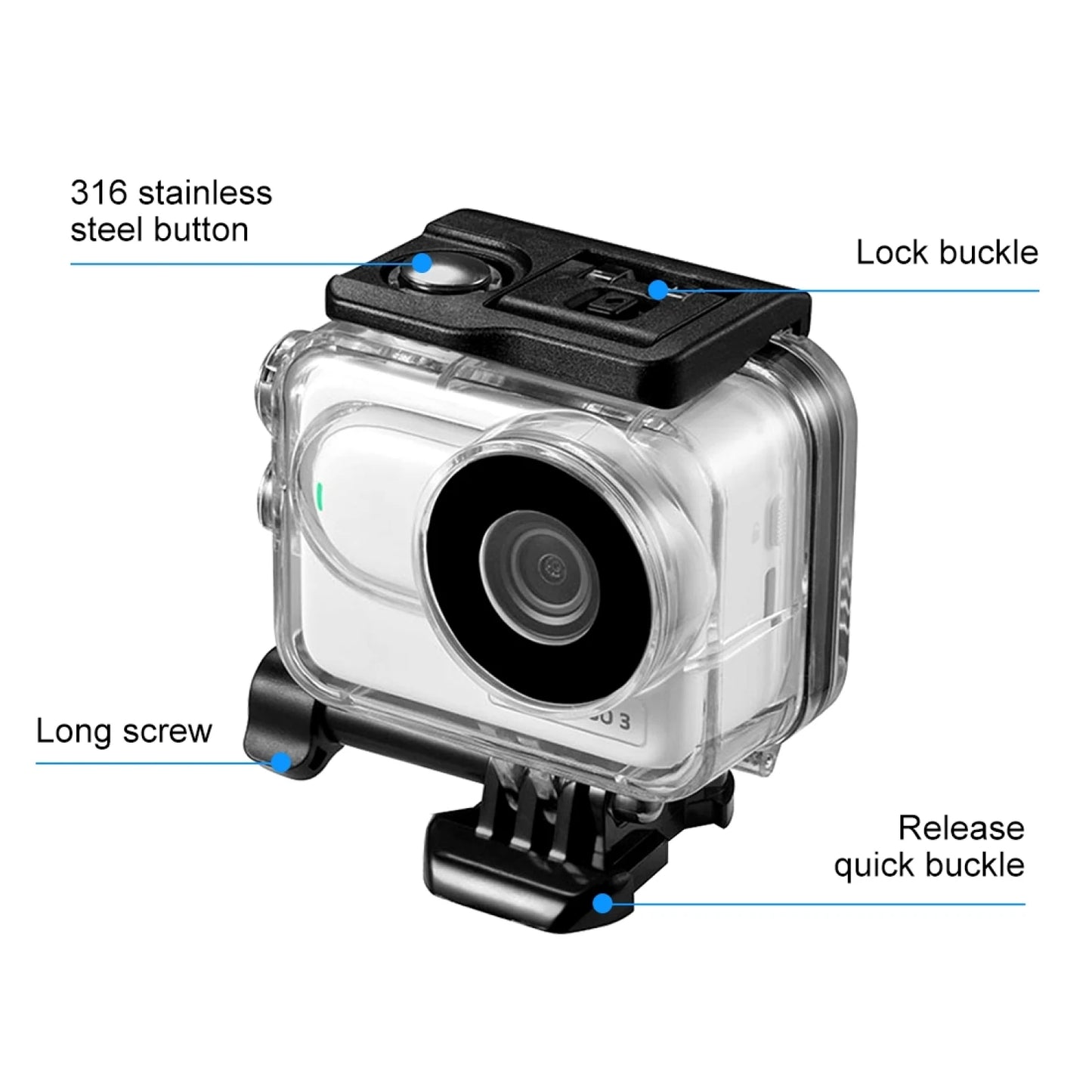 for Insta360 GO 3 60m Underwater Waterproof Housing Case with Base Adapter & Screw Diving Case