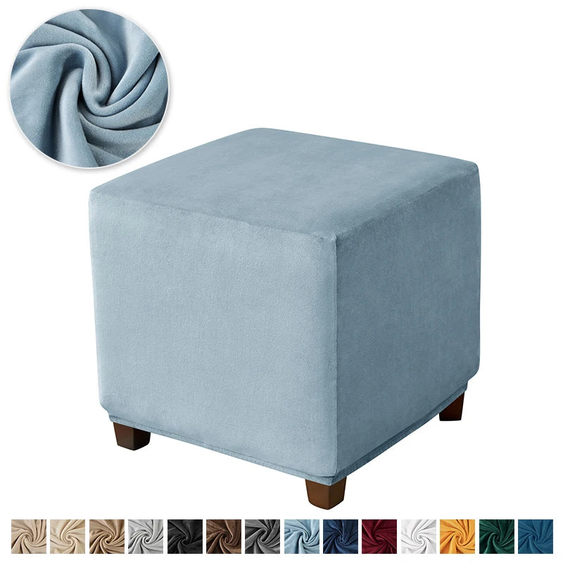 1PC Stretch Square Ottoman Stool Covers Super Soft Velvet stool Cover Elastic All-inclusive Footrest Slipcovers for Living Room