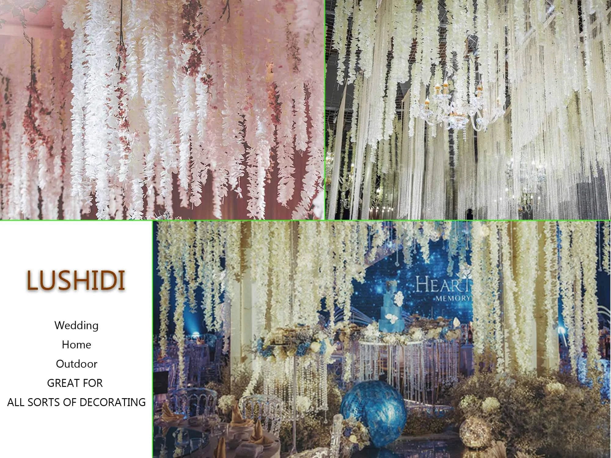 Artificial Wisteria Garland Flowers Faux Wall Vine Flower Backdrop Hanging Flowers Arch Garden Home Wedding Party Decor Rattan