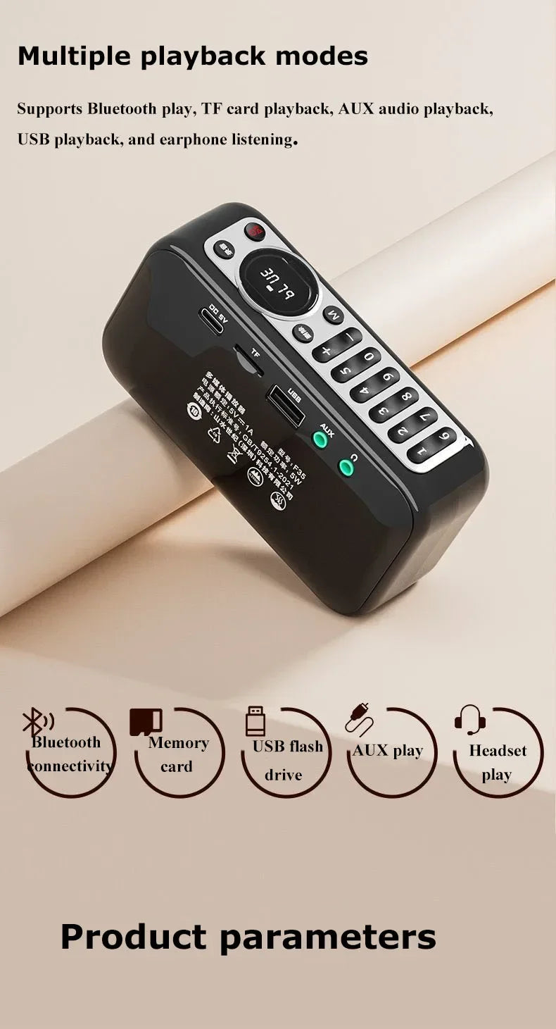 Portable Stereo Bass Bluetooth Speaker SANSUI F35 Vintage Bluetooth Speaker Mini Plug in Walkman Music Player Supports FM/TF/AUX