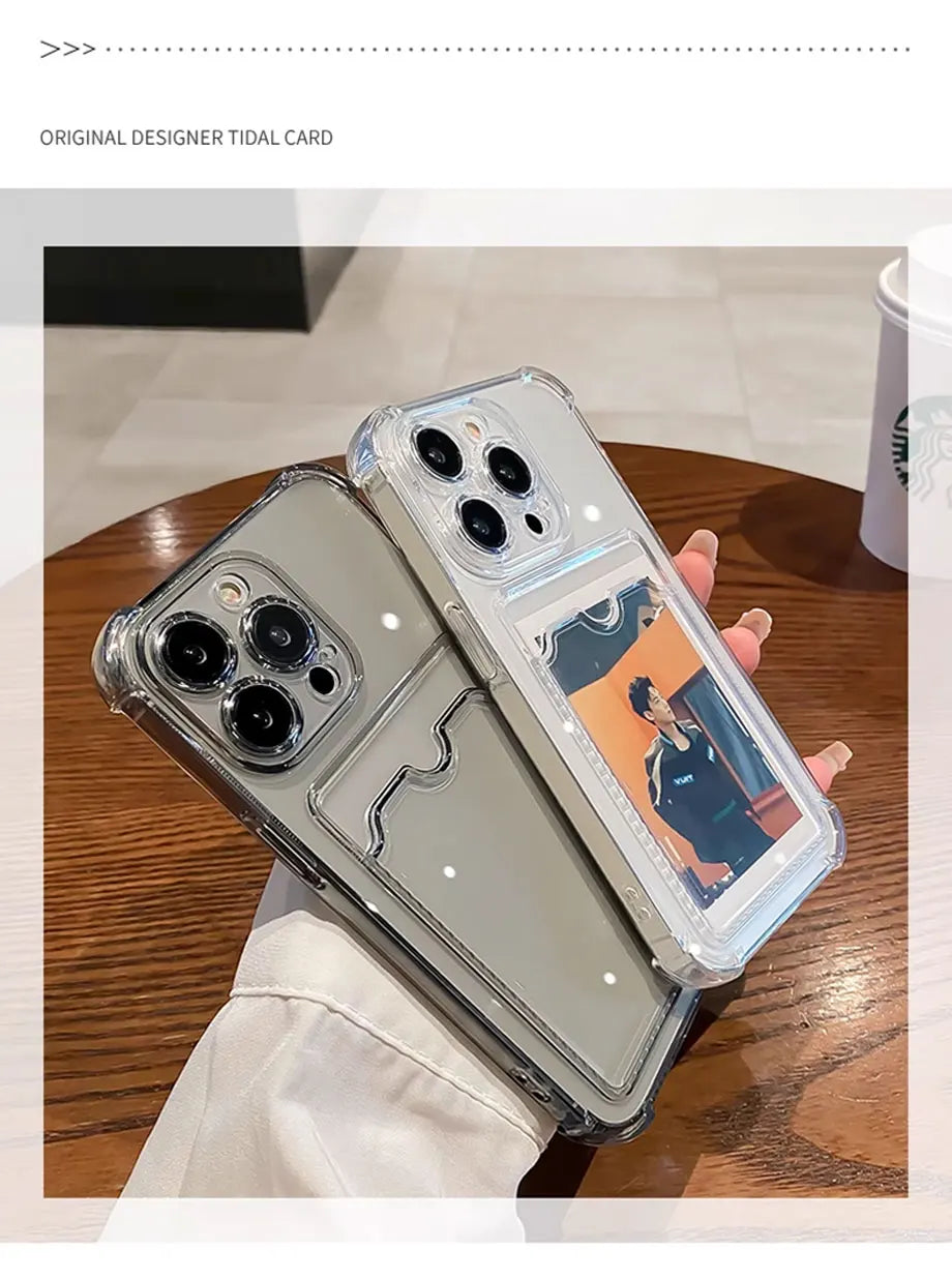 Phone Case For iPhone 17 16 15 14 16E Transparent Card Slot Bag Holder Shockproof Wallet Cover