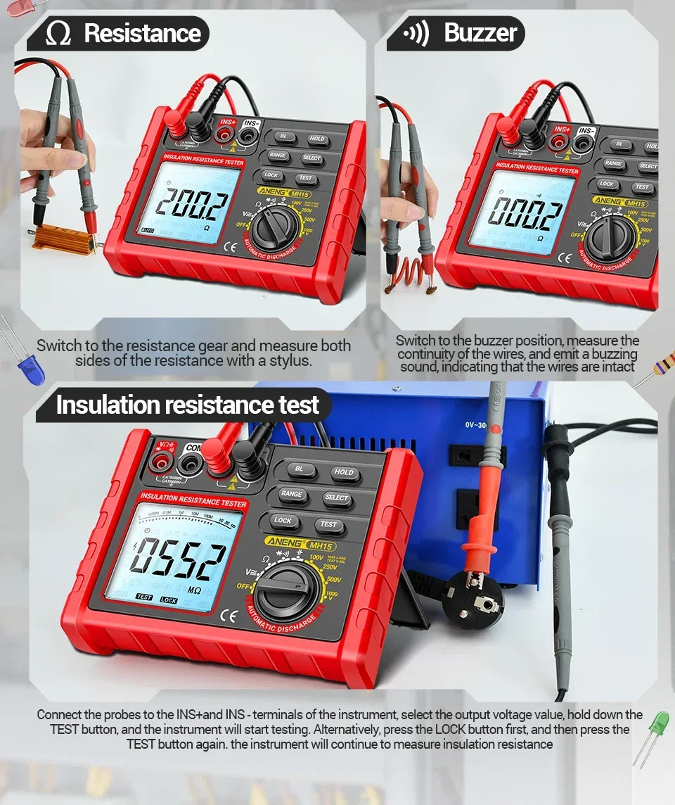 Digital Ohmmeter Insulation Resistance Meter 6000 Count Resistor Testers Capacitor Test Megohmmeter High Voltage Tool