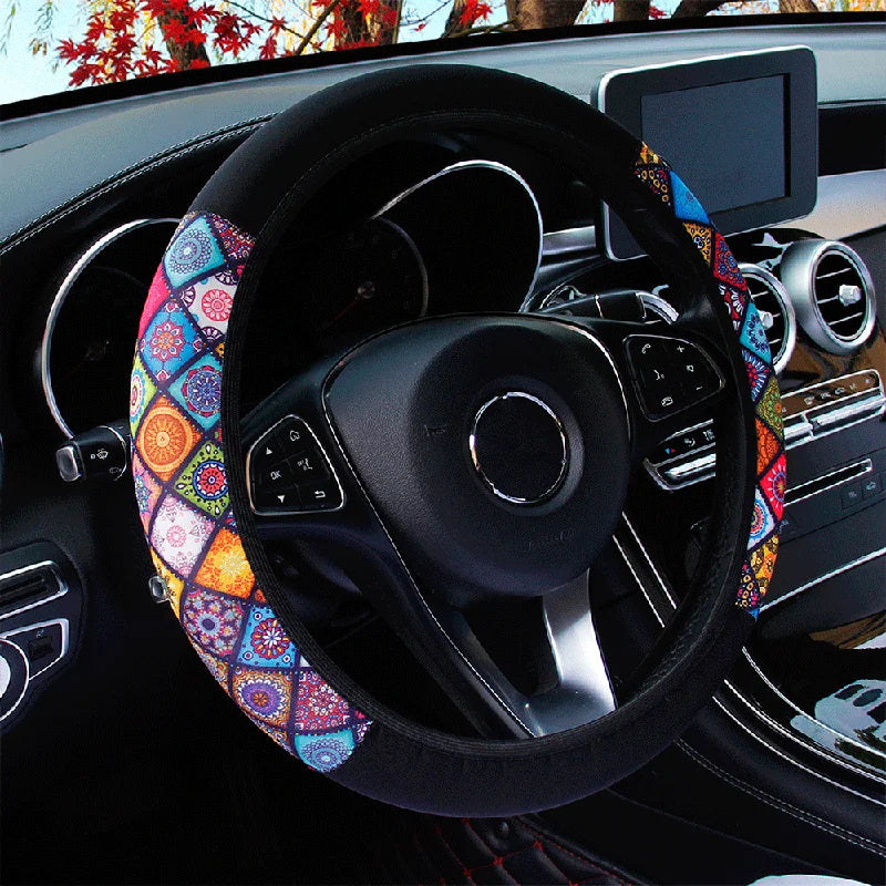 Colourful Fabric Car Steering Wheel Cover 38CM
