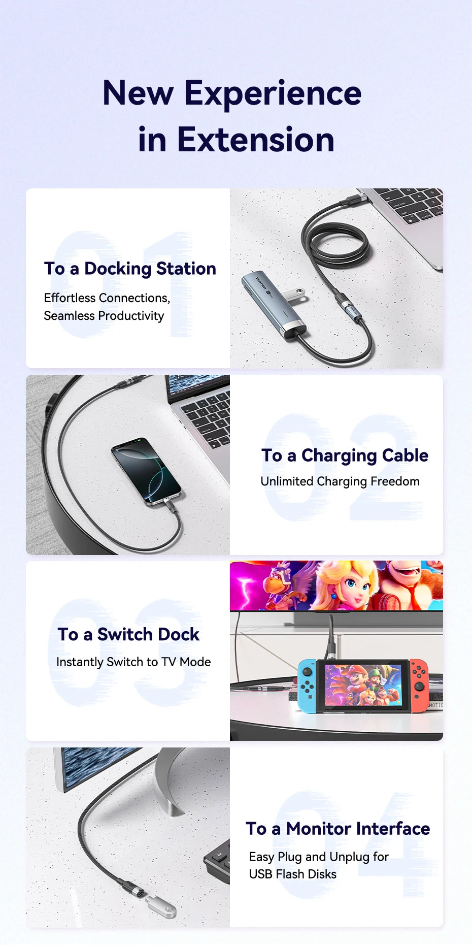 Type C Extension Cable 10Gbps 100W Fast Charging 4K USB C Gen 3.2 Extender Cord for Switch MacBook Pro Samsung Xiaomi