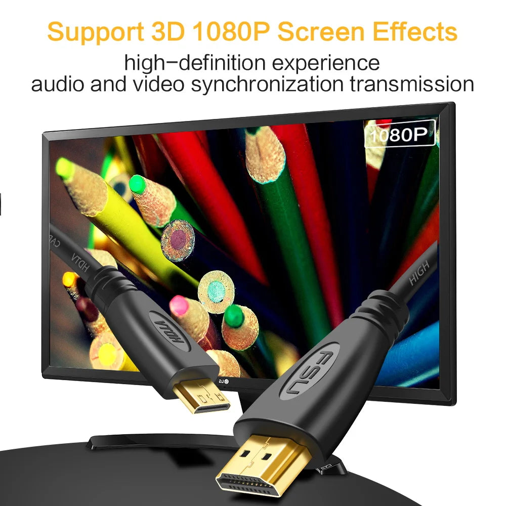 Mini HD to HDMI-compatible Cable 1080P Male to Male For Tablet HDTV GoPro Sony M3 A7 R2 HDMI-compatible Projector 1m 2m 3m