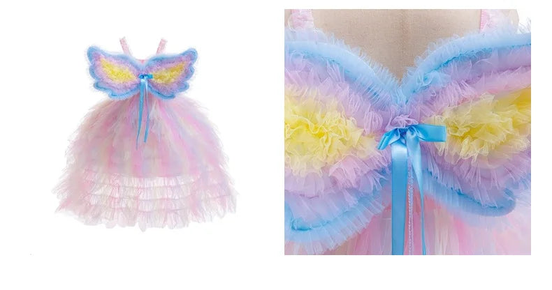 2026 New Baby Girls Princess Dress - Sleeveless Fairy Wings Tutu Gown for Birthday Party & Photoshoot